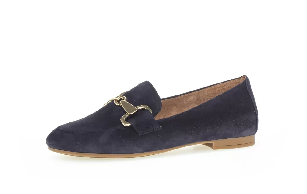 Gabor Navy Suede Loafer Gold Buckle 21136