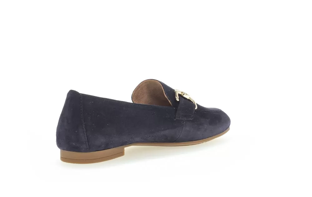 Gabor Navy Suede Loafer Gold Buckle 21136