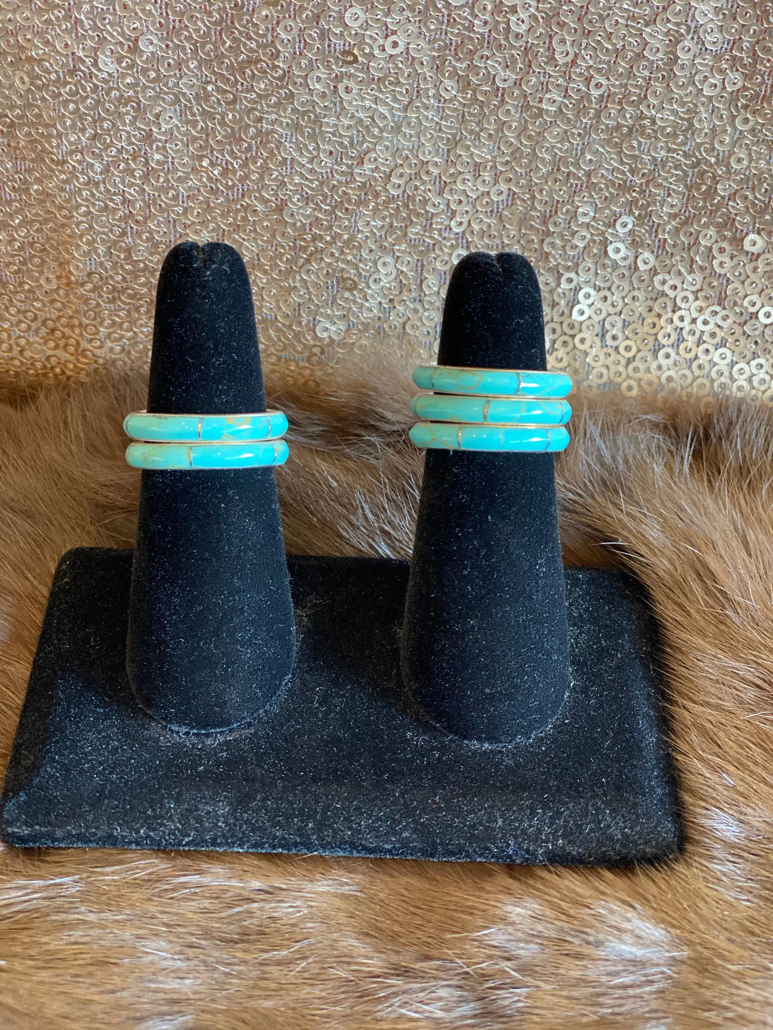 Genuine Kingman Turquoise, Black or Corral Inlay Rings