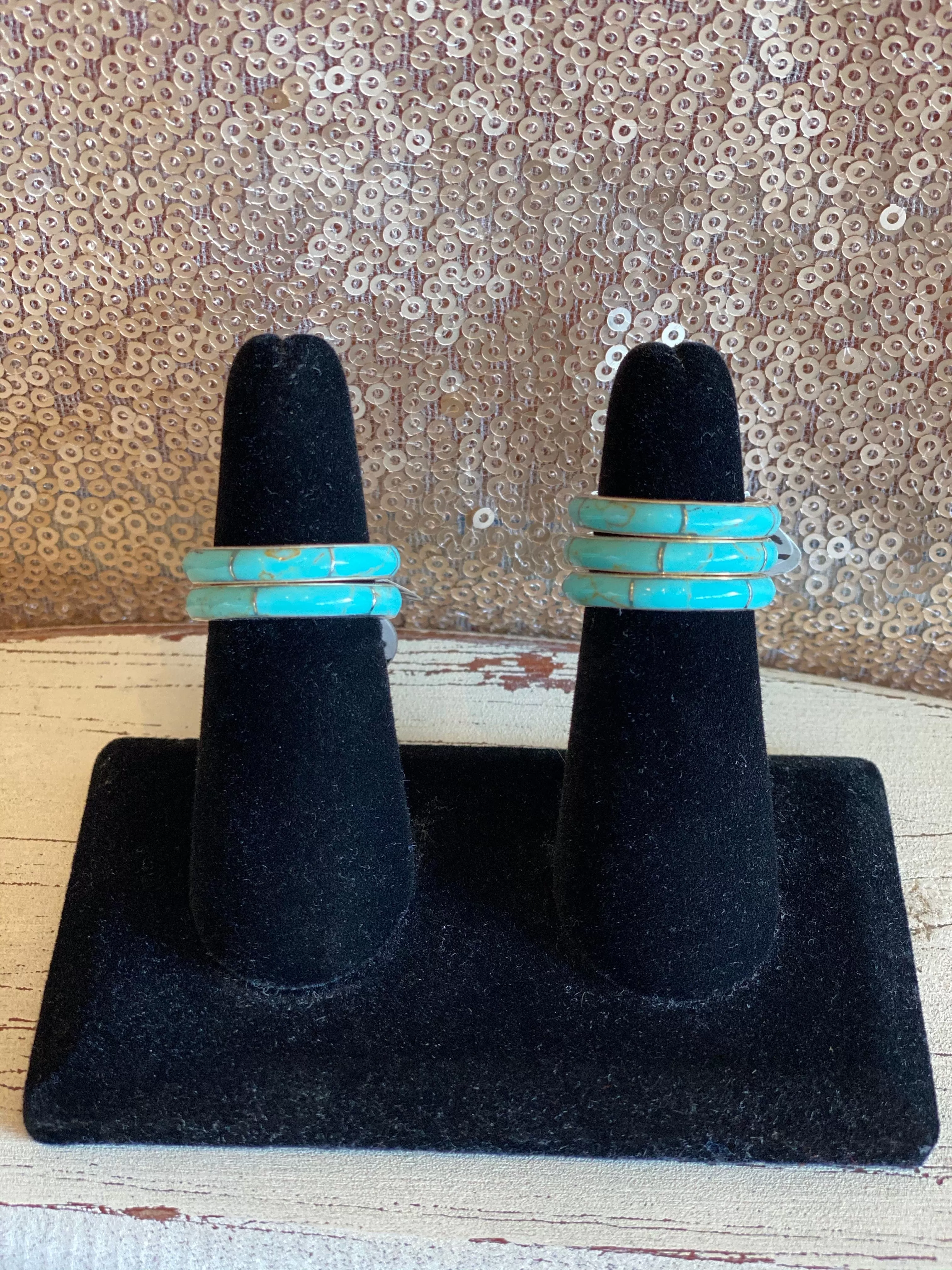 Genuine Kingman Turquoise, Black or Corral Inlay Rings