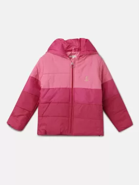 Girls Colour Blocked Puffa Jacket Pink with Hood