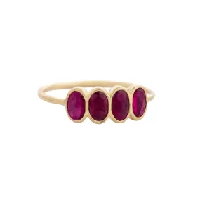 Gold Bezel-Set Four Ruby Ring