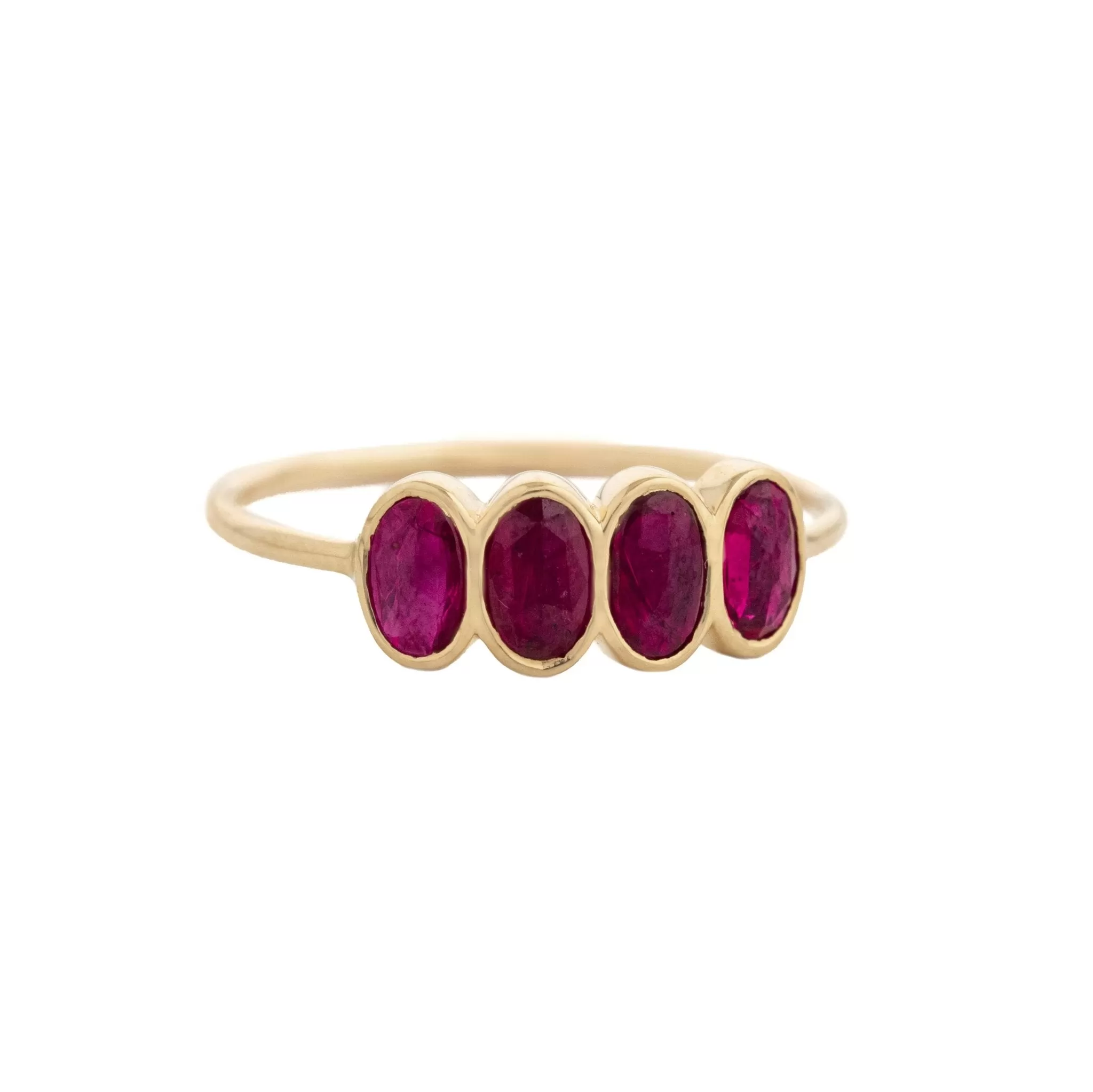 Gold Bezel-Set Four Ruby Ring