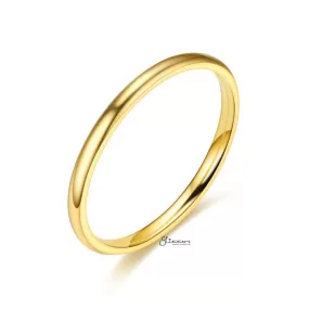 Gold Plated 2mm Wide Glossy Mirror Polished Stainless Steel Plain Band Ring