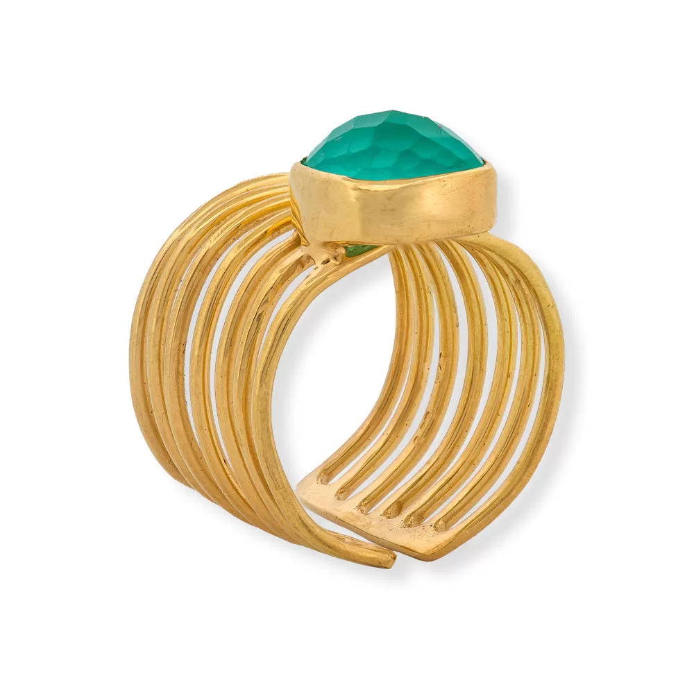 Handmade Gold Plated Silver Ring With Aqua Chalcedony Quartz