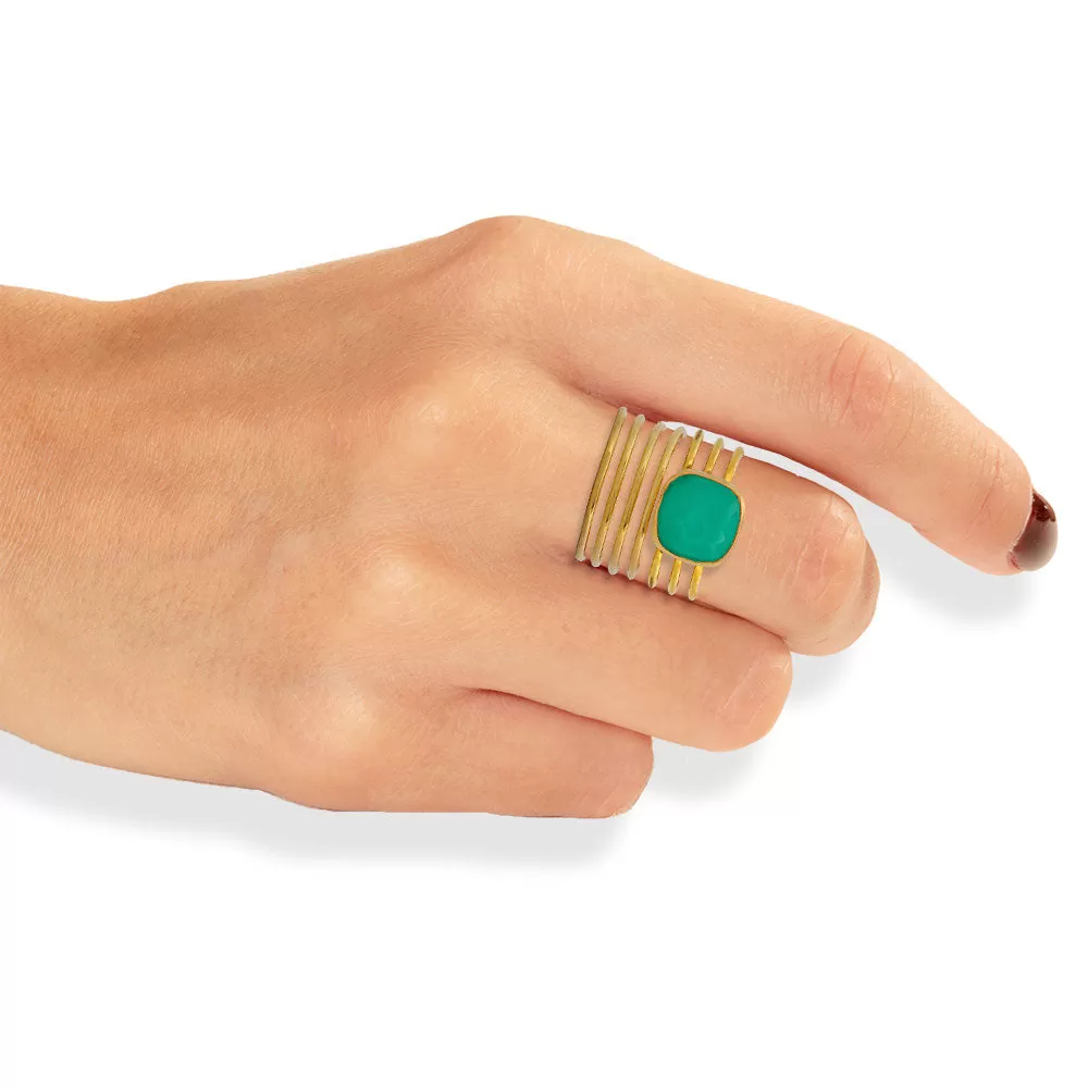 Handmade Gold Plated Silver Ring With Aqua Chalcedony Quartz