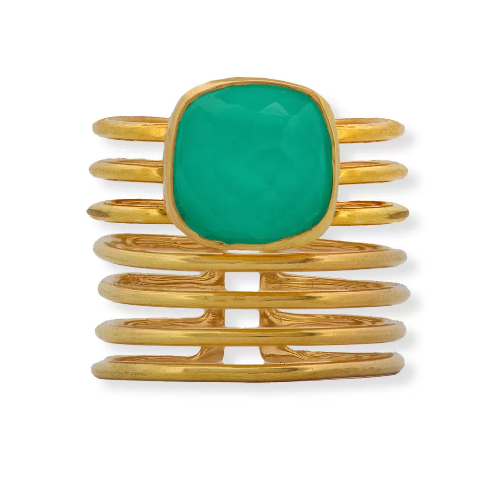 Handmade Gold Plated Silver Ring With Aqua Chalcedony Quartz