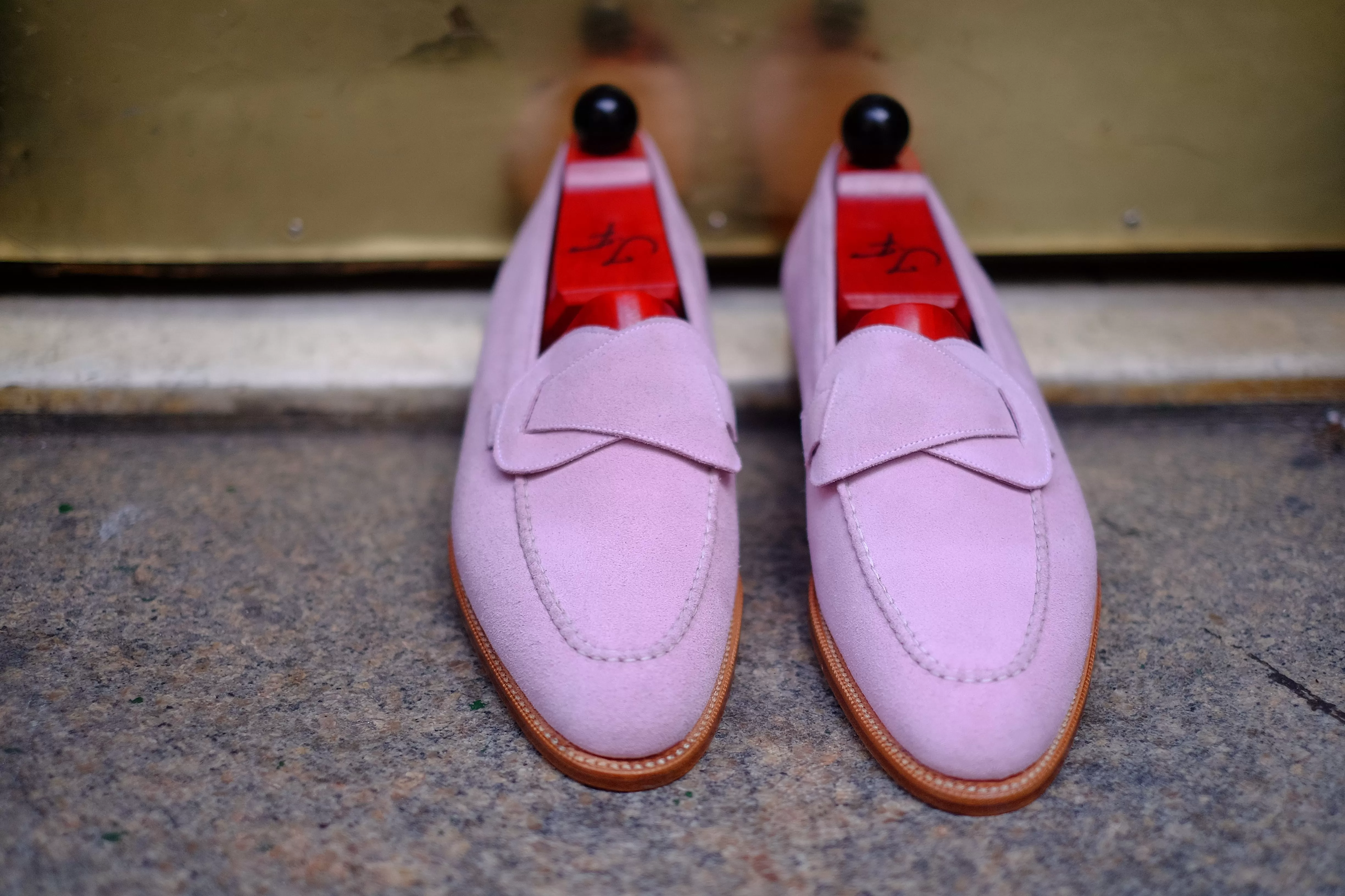 Hawthorne - MTO - Pink Suede - Natural Edge Trim - TMG Last - Single Leather Sole