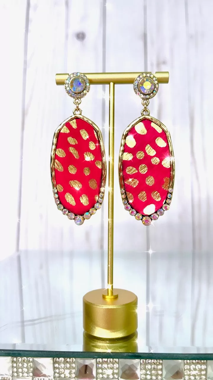 Hot Pink Hair on Hide, Gold, Cheetah print oval bling post earrings