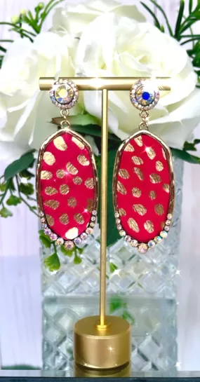 Hot Pink Hair on Hide, Gold, Cheetah print oval bling post earrings