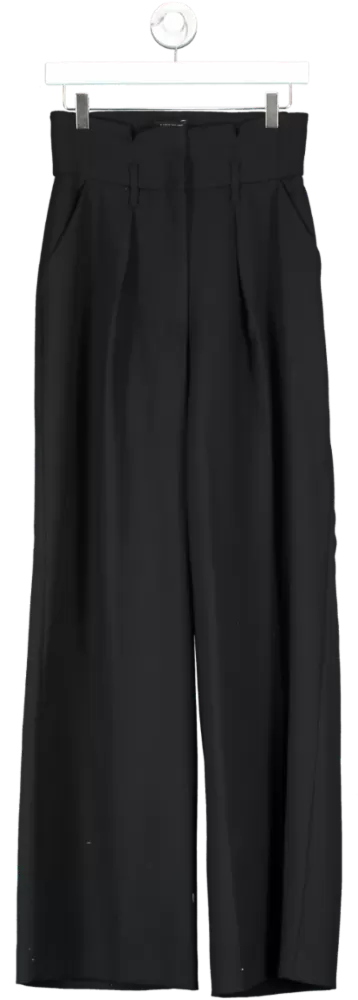 Karen Millen Black High Waisted Pleat Front Wide Leg Trousers UK 8