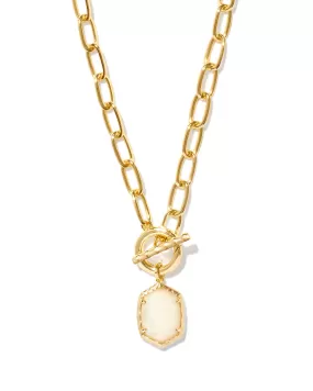 Kendra Scott Daphne Chain Link Pendant Necklace in Ivory Mother of Pearl and Gold