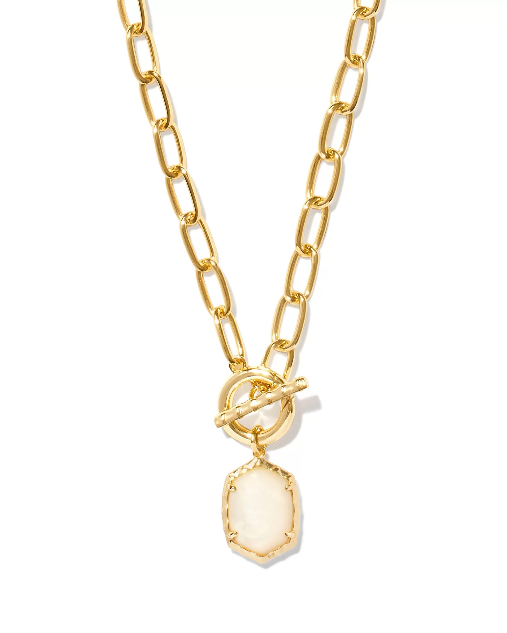 Kendra Scott Daphne Chain Link Pendant Necklace in Ivory Mother of Pearl and Gold