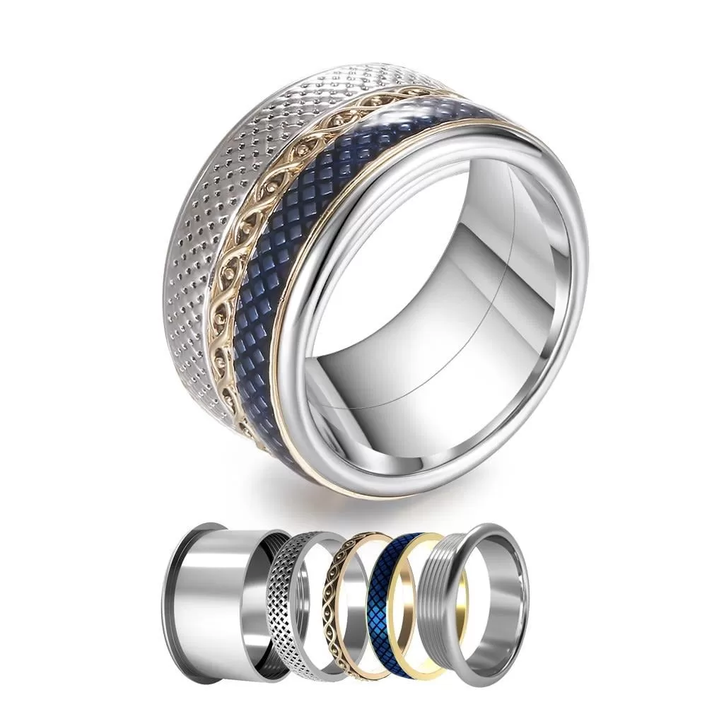 Knit Stainless Steel and Stackable, Rotatable, and Interchangeable Wedding Ring