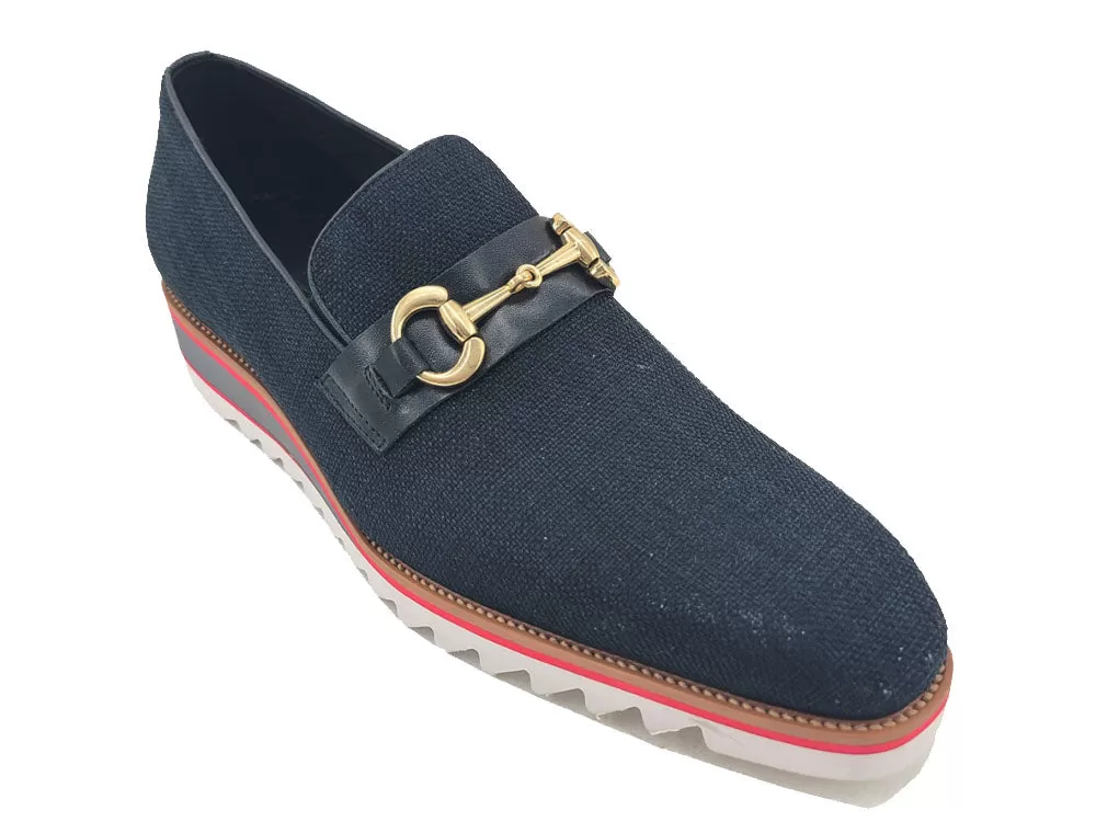 Linen Loafer With Gold Tone Buckle