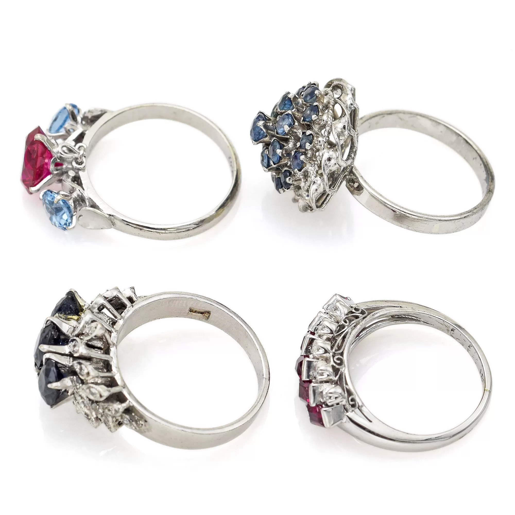 Lot of 4 Vintage Sterling Silver Sapphire, Blue Topaz, Ruby & Diamond Ring