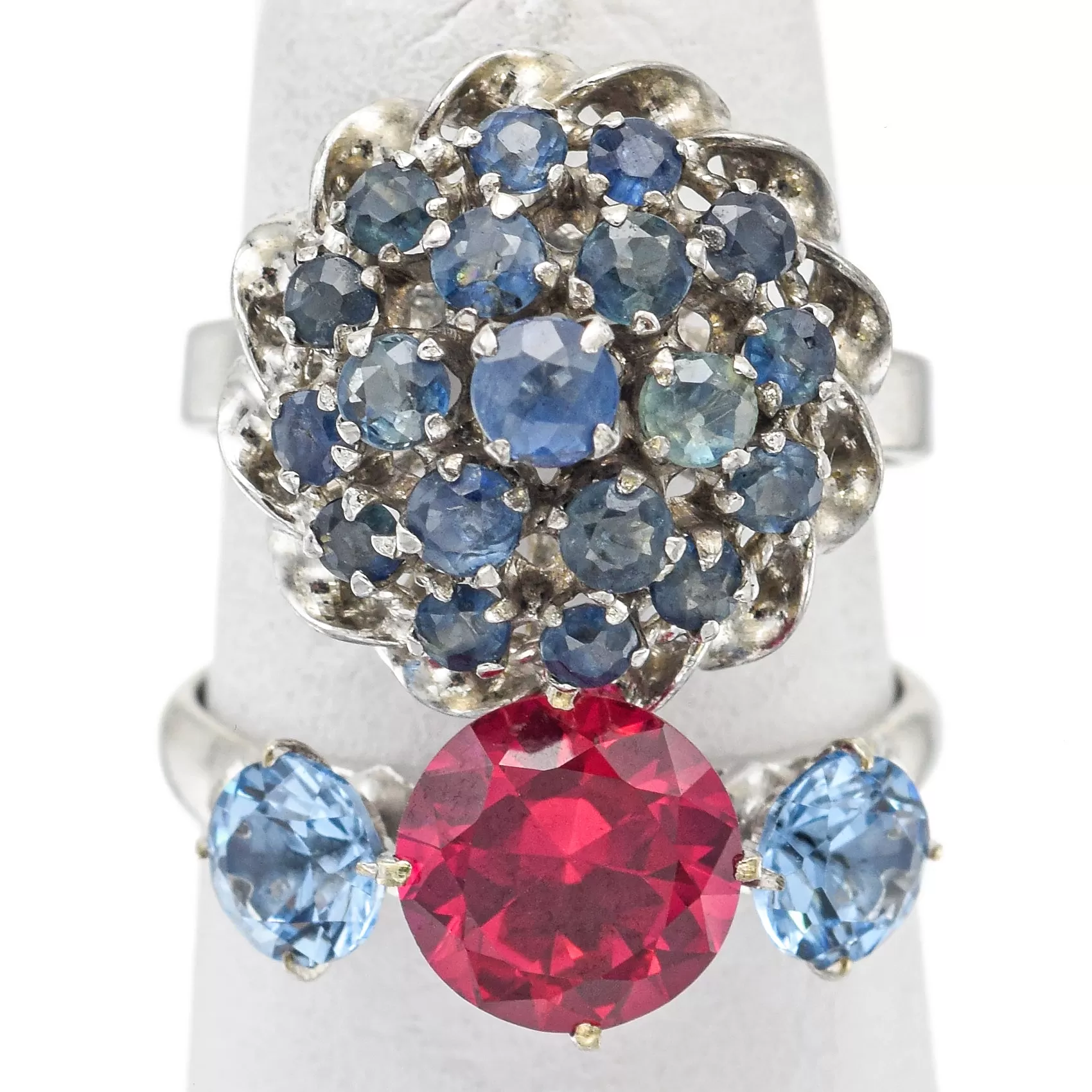 Lot of 4 Vintage Sterling Silver Sapphire, Blue Topaz, Ruby & Diamond Ring