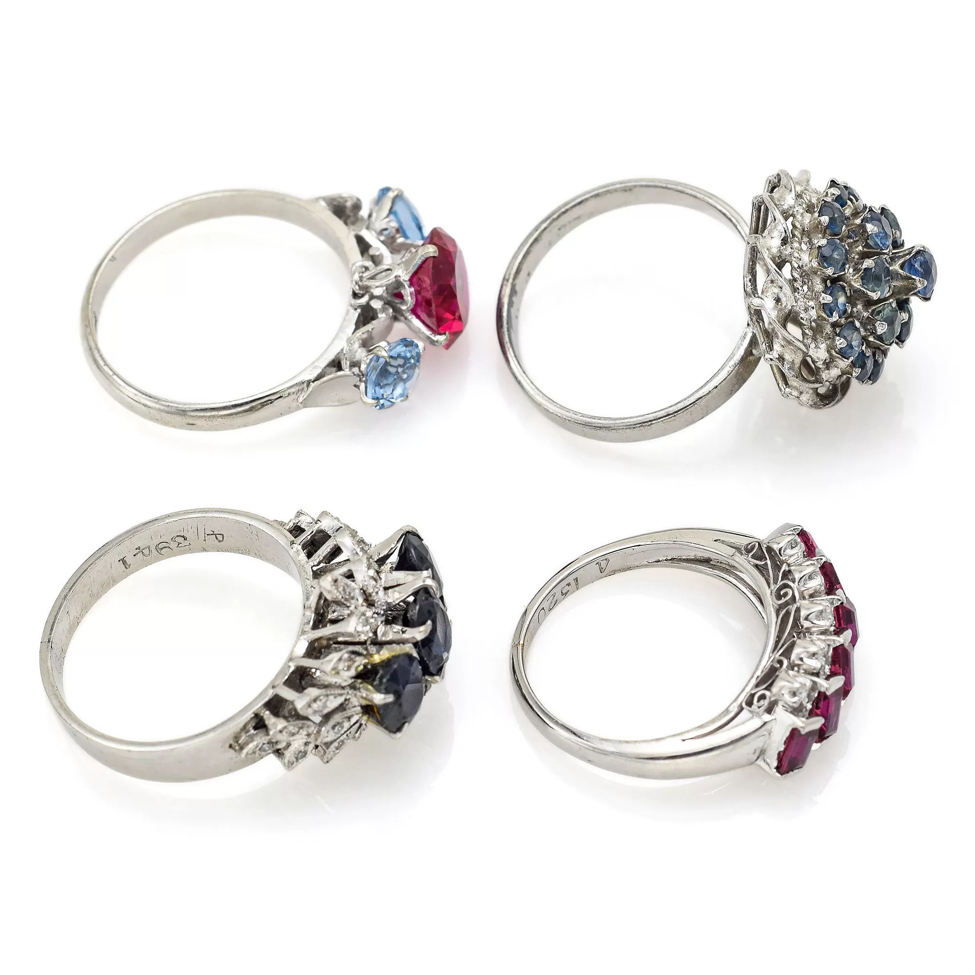 Lot of 4 Vintage Sterling Silver Sapphire, Blue Topaz, Ruby & Diamond Ring