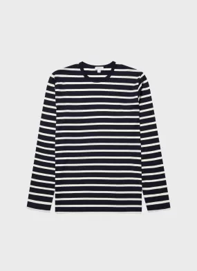 Men's Long Sleeve Classic T-shirt in Navy/Ecru Breton Stripe