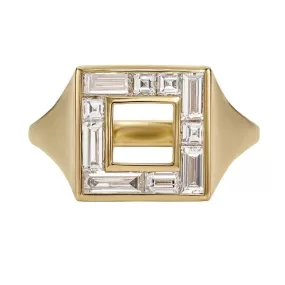 ORDER ONLY: Open Square Baguette & Carre-Cut Diamond Signet Ring