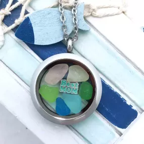 Pastel Rainbow Best Mom Sea Glass Locket | #1568