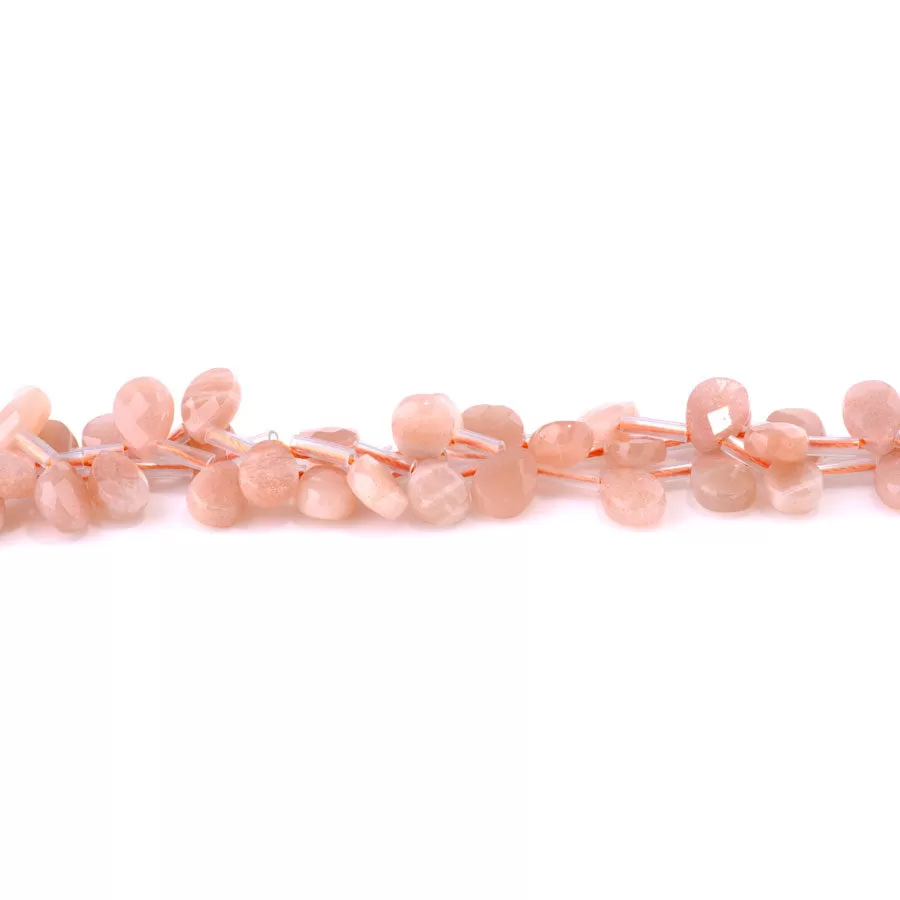 Peach Moonstone 8x12mm Top Drill Faceted Tear Drop - 15-16 Inch