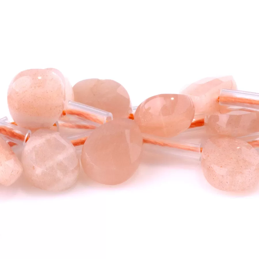 Peach Moonstone 8x12mm Top Drill Faceted Tear Drop - 15-16 Inch