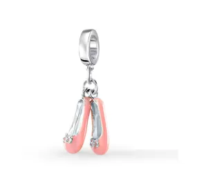 Pink Ballet Slipper Dangle Charm 925 Sterling Silver