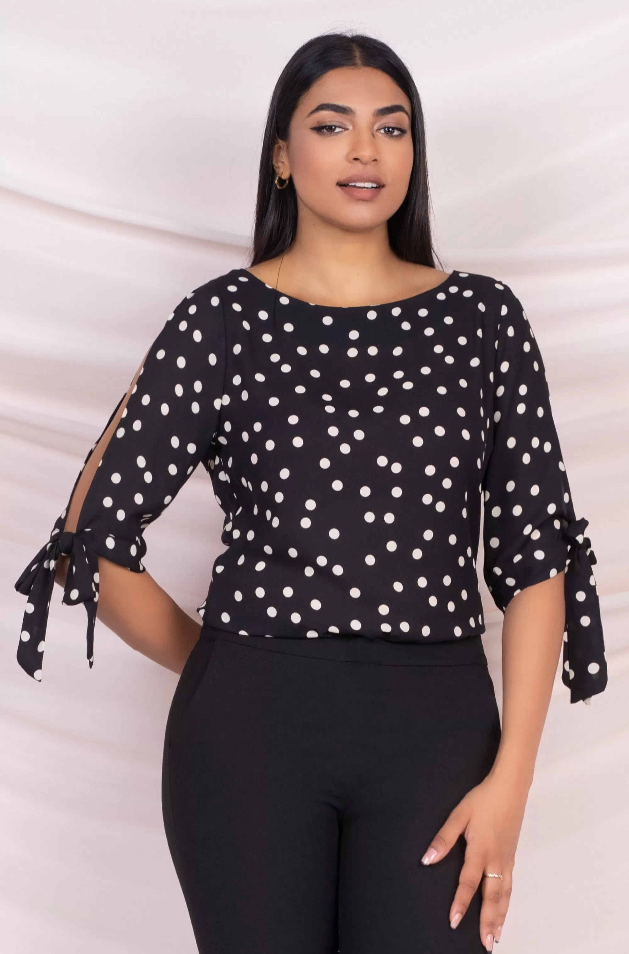 Polka Dot Slit Sleeve Top