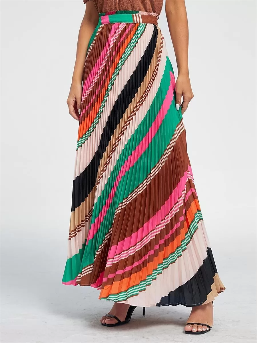 Rainbow Print Pleated Maxi Skirt for Women - S M L Sizes Available