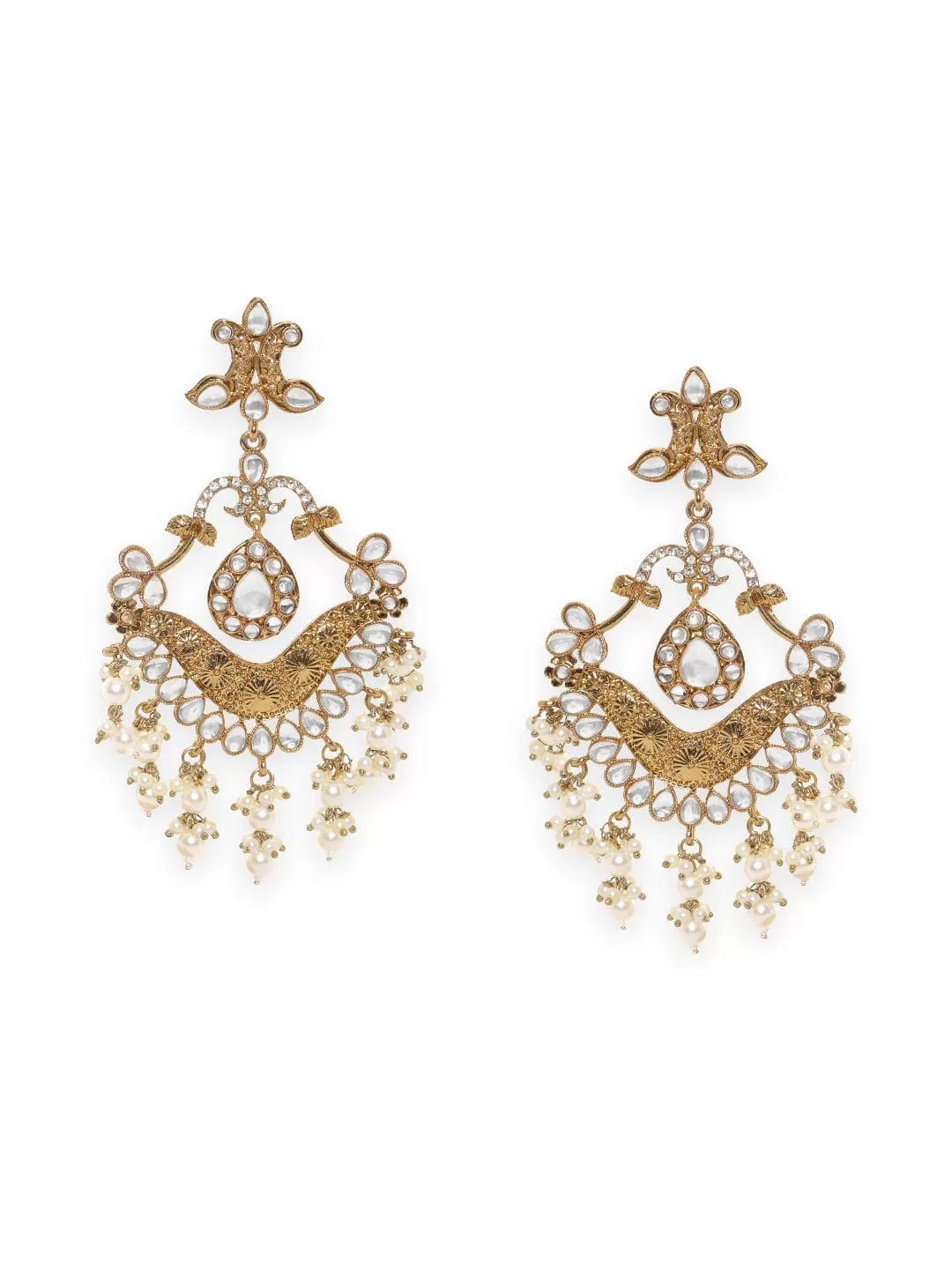 Rubans Silver-Plated Geometric Zircon Studded Drop Earrings