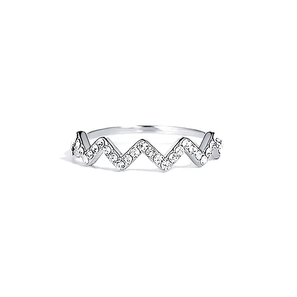 S925 Sterling Silver Wavy CZ Diamond Highs And Lows Ring