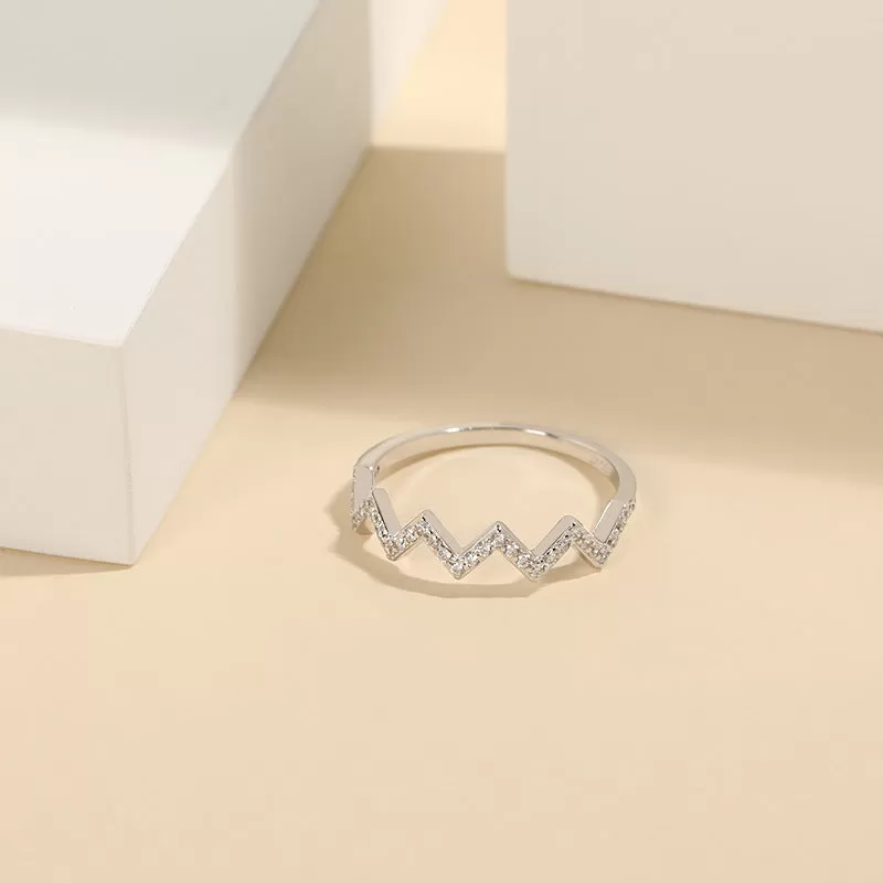 S925 Sterling Silver Wavy CZ Diamond Highs And Lows Ring