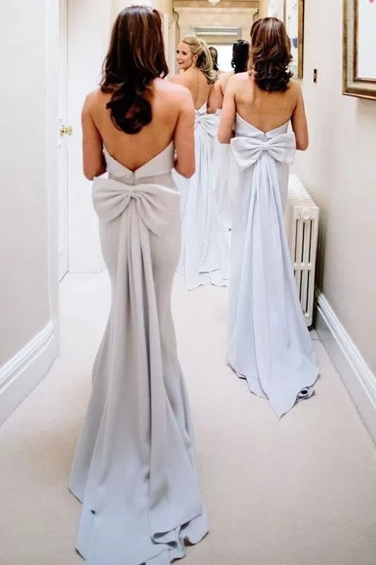 Silver Gray Strapless Cheap Long Bridesmaid Dress