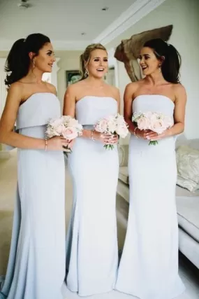 Silver Gray Strapless Cheap Long Bridesmaid Dress