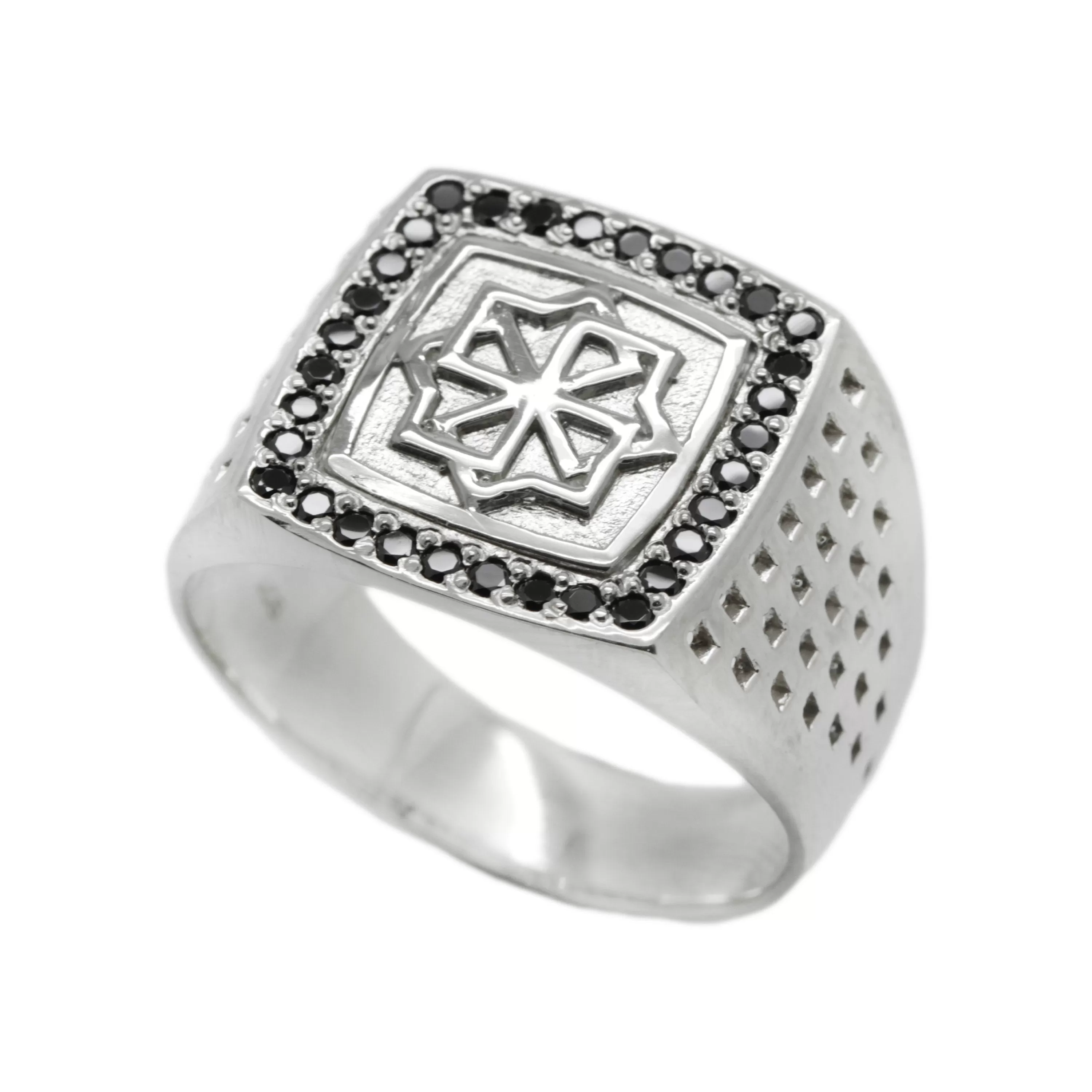 Slavic Pagan Witchcraft Amulet Molvinets Mens Ring Silver 925 Black Zircons