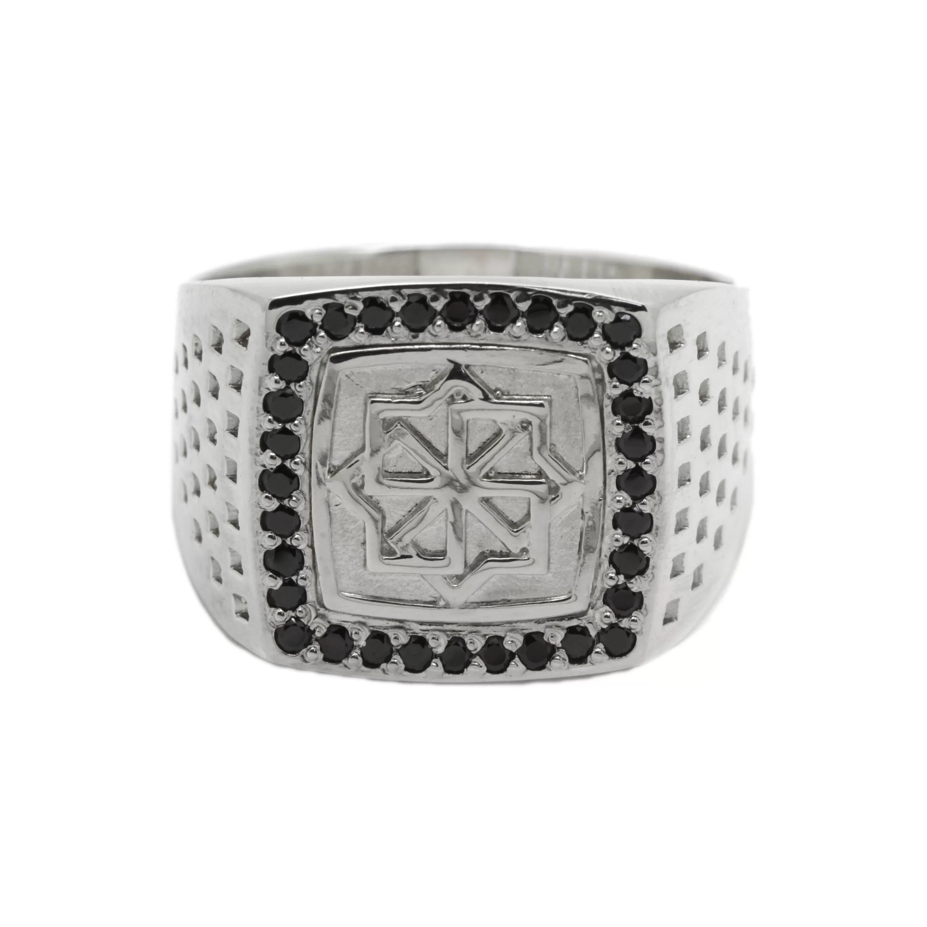 Slavic Pagan Witchcraft Amulet Molvinets Mens Ring Silver 925 Black Zircons