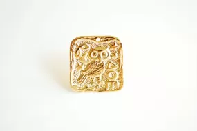 Square Owl Medallion Coin Pendant- Vermeil 18k Gold plated 925 Sterling Silver, Delta Omicron Epsilon, Greek Spanish Coin, Ancient Coin, 481