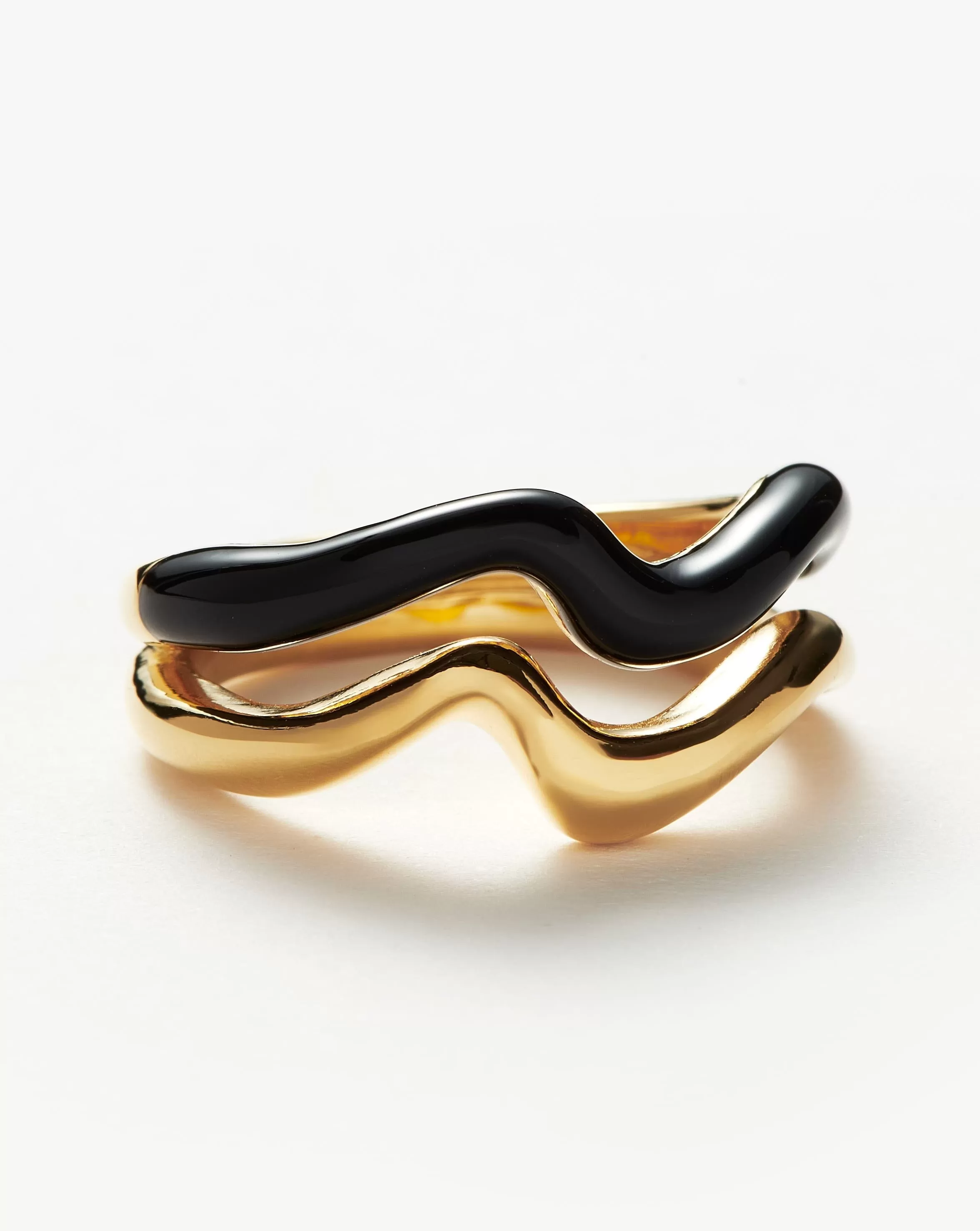 Squiggle Curve Two Tone Enamel Stacking Ring | 18ct Gold Plated Vermeil/Black