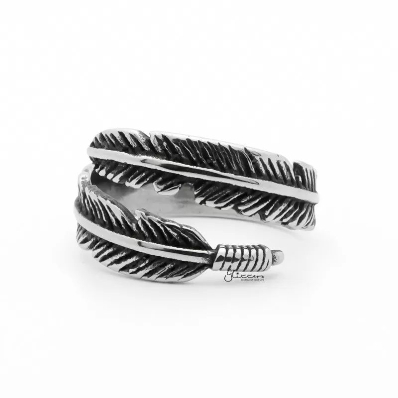 Stainless Steel Feather Ring - Silver