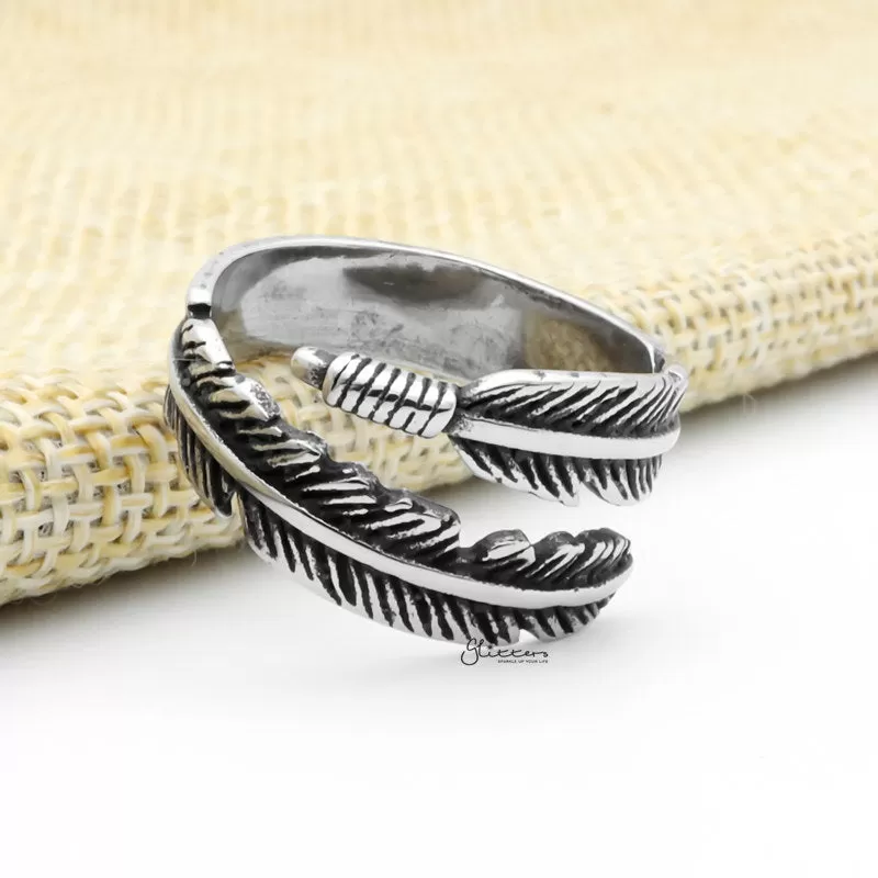 Stainless Steel Feather Ring - Silver