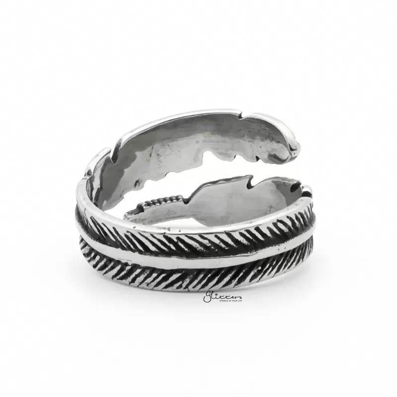 Stainless Steel Feather Ring - Silver