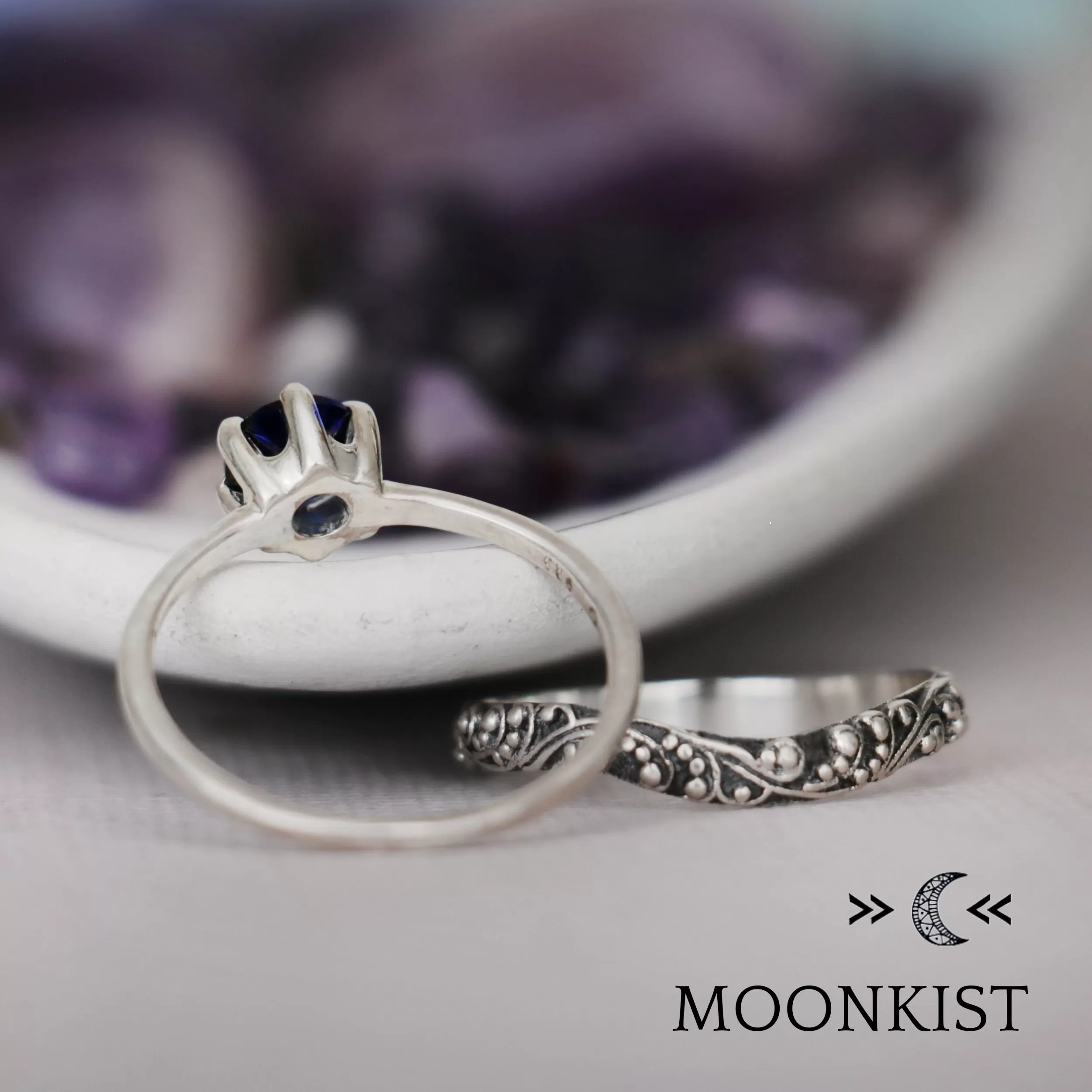 Sterling Silver Retro Engagement Ring Set | Moonkist Designs