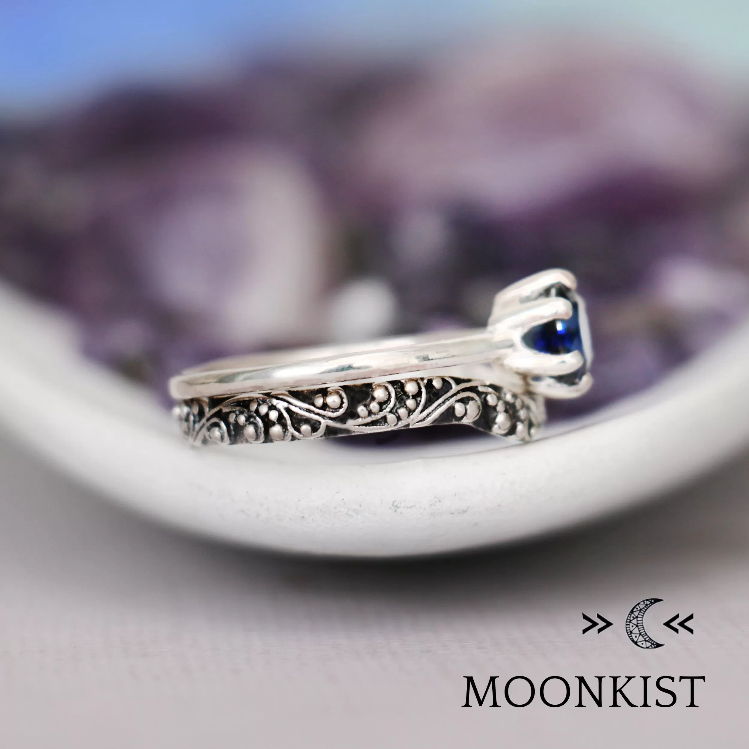 Sterling Silver Retro Engagement Ring Set | Moonkist Designs