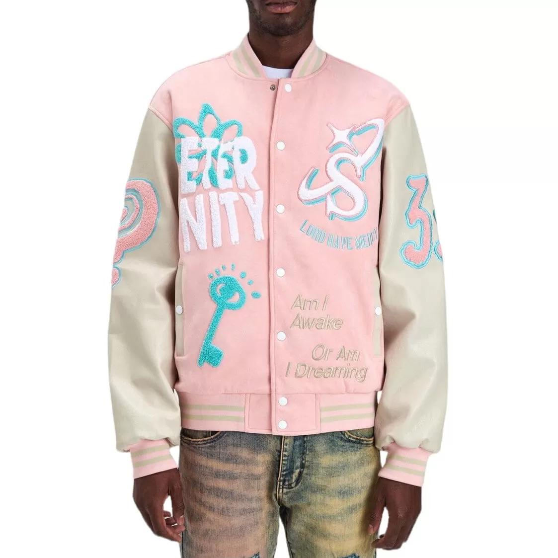 Sugar Hill "Mercy" Suede Letterman Jacket (Pink Suede) SH24-SPR1-17