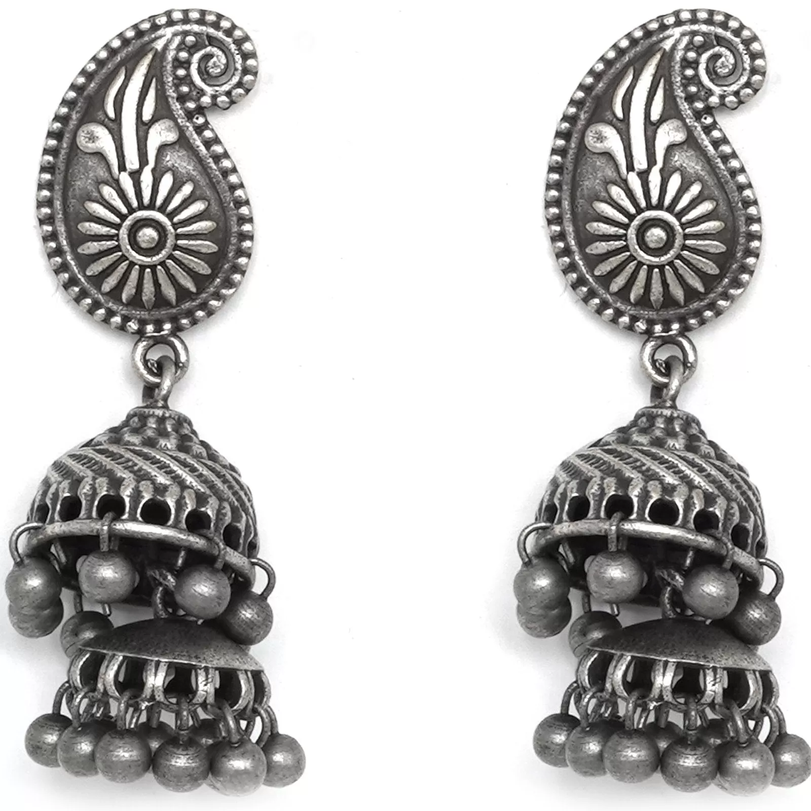 Teejh Mango Butti Silver Oxidised Jhumki