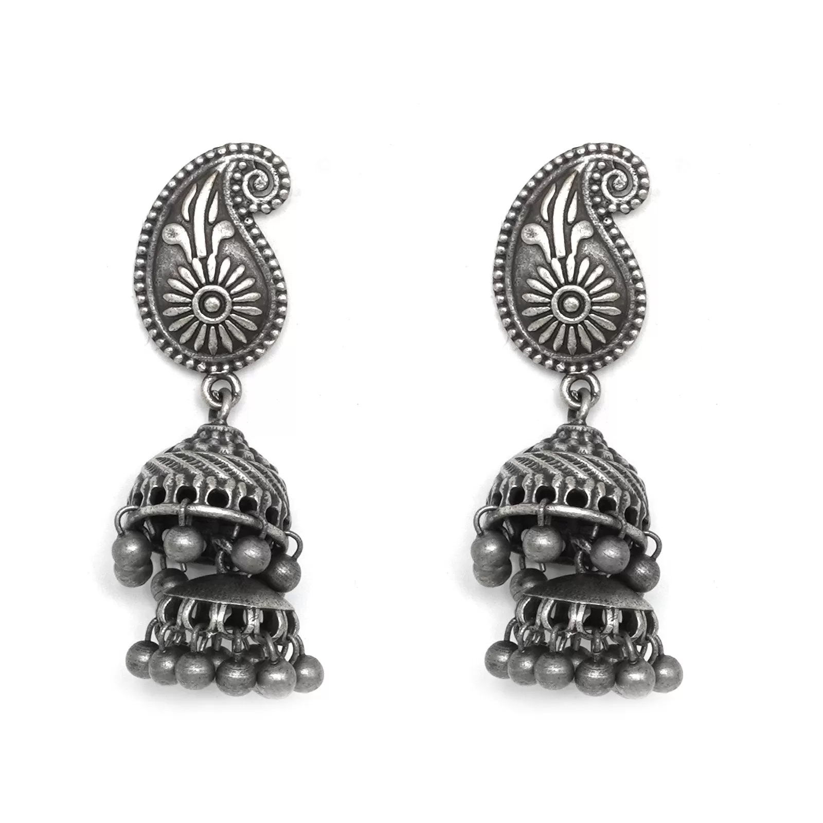 Teejh Mango Butti Silver Oxidised Jhumki