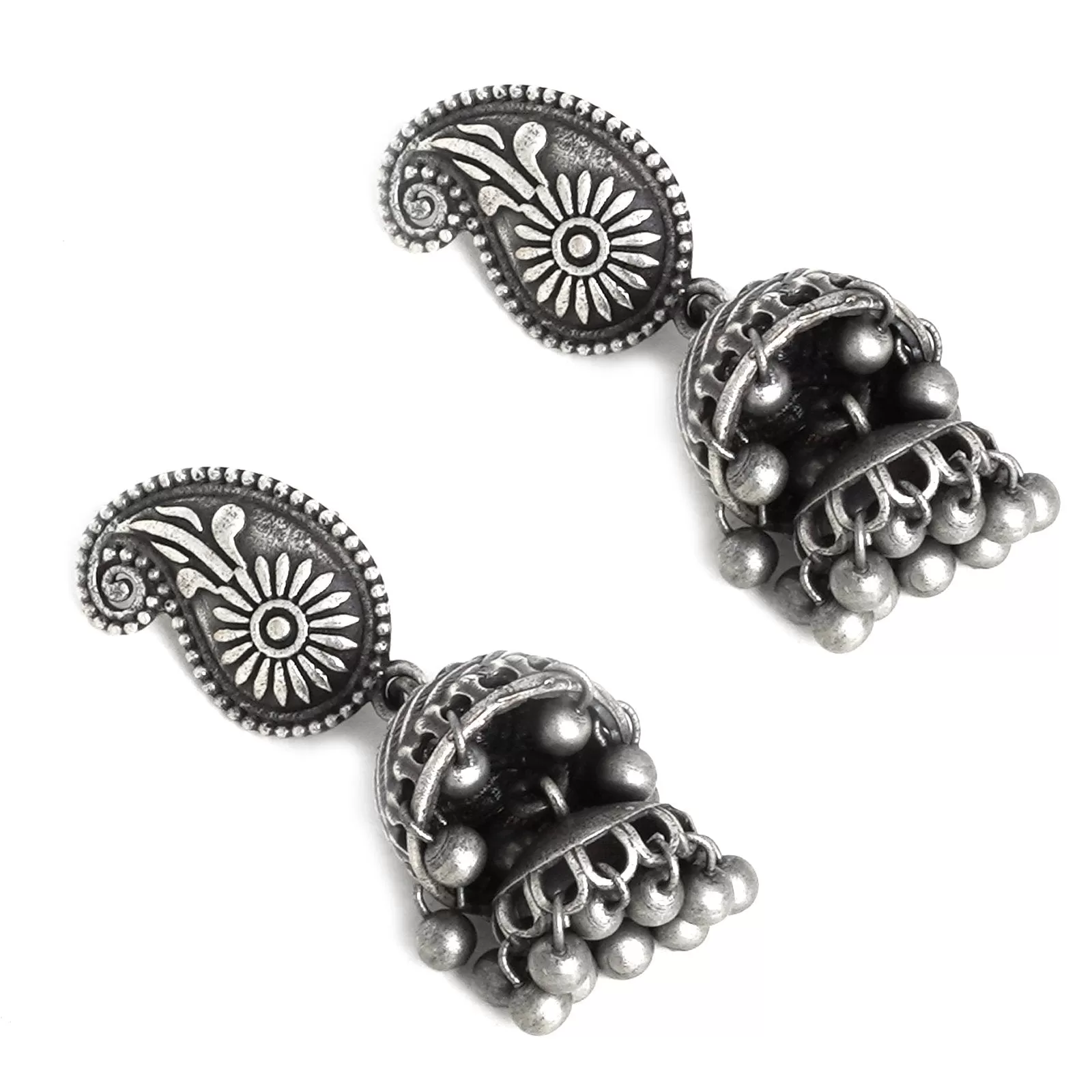 Teejh Mango Butti Silver Oxidised Jhumki