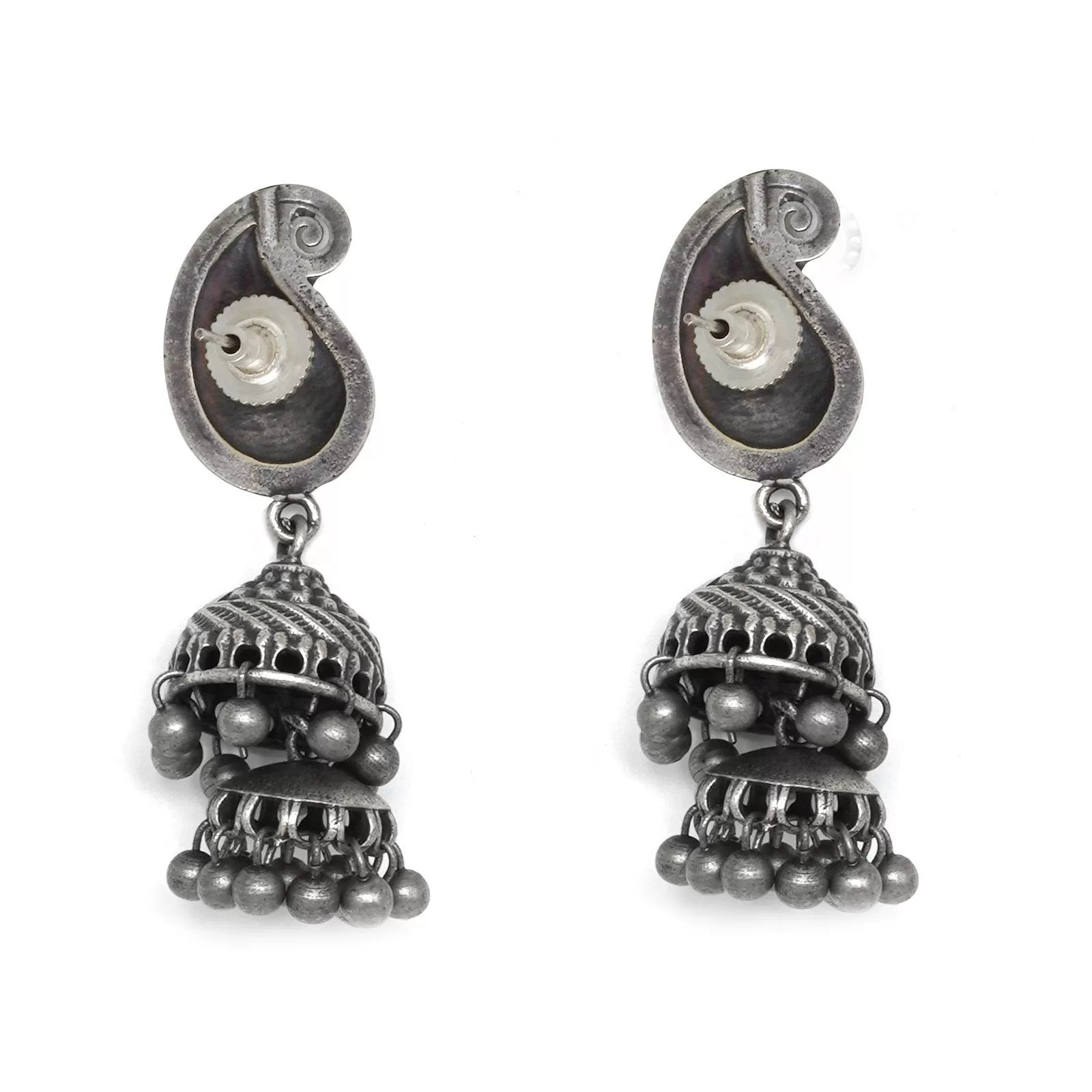 Teejh Mango Butti Silver Oxidised Jhumki