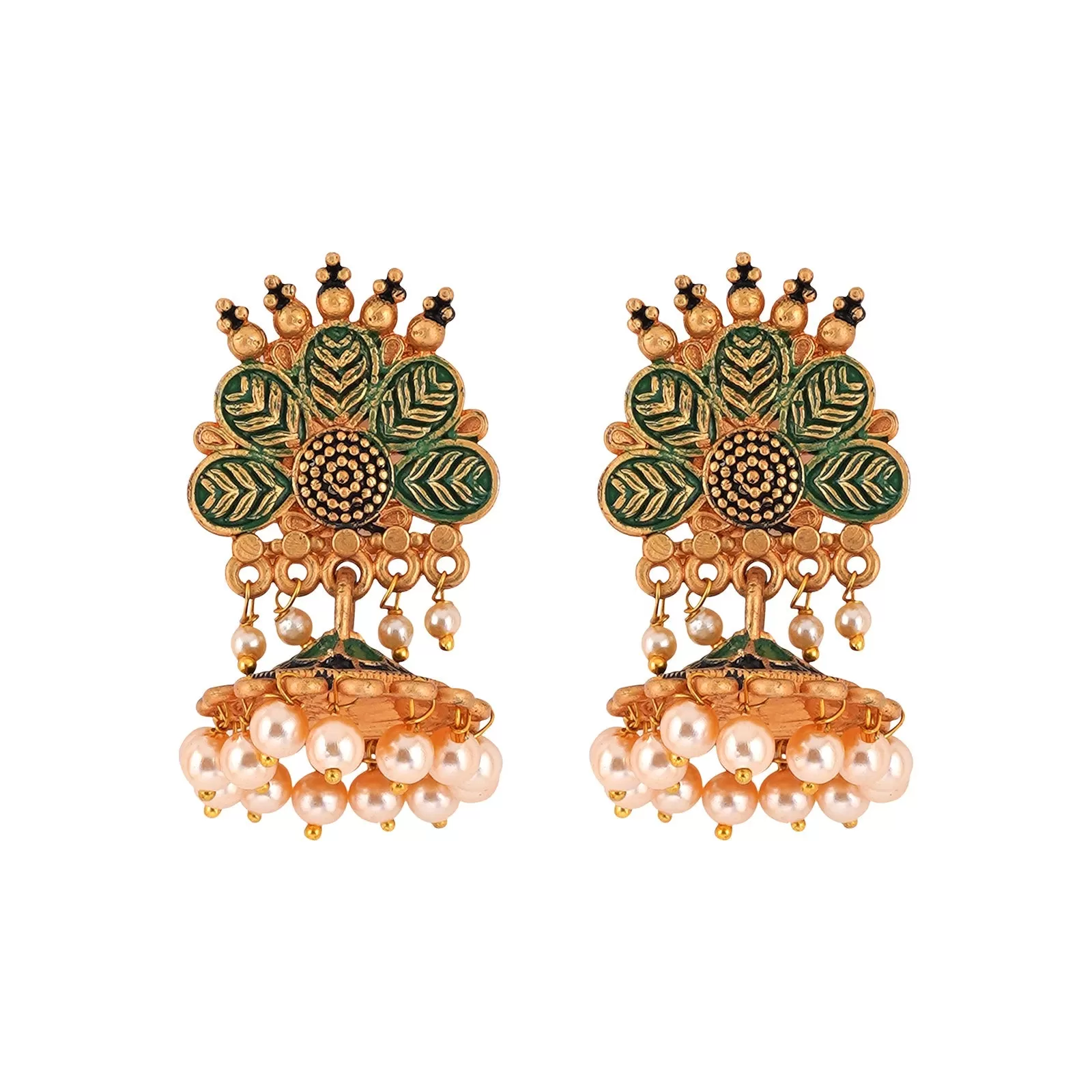 Teejh Shaila Dark Green Gold Enamel Earrings